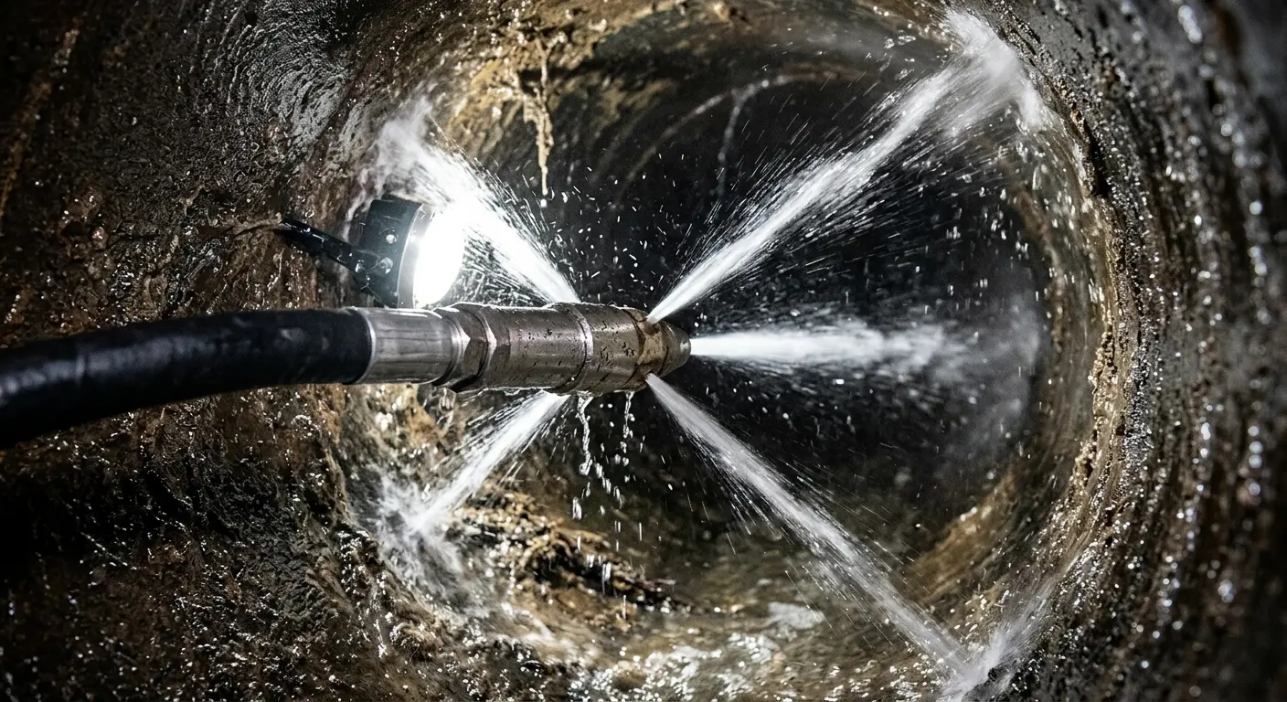 High-pressure hydro jetting nozzle cleaning sewer pipe for Storm Drain Cleaning in Grayson